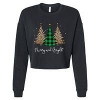 Merry And Bright Leopard Plaid Christmas Trees Cropped Pullover Crew