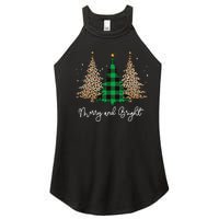 Merry And Bright Leopard Plaid Christmas Trees Women's Perfect Tri Rocker Tank