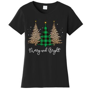 Merry And Bright Leopard Plaid Christmas Trees Women's T-Shirt