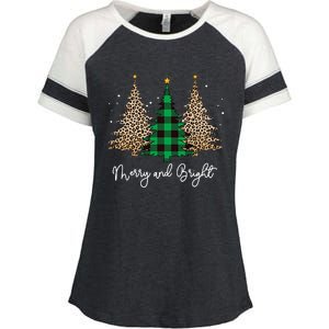 Merry And Bright Leopard Plaid Christmas Trees Enza Ladies Jersey Colorblock Tee