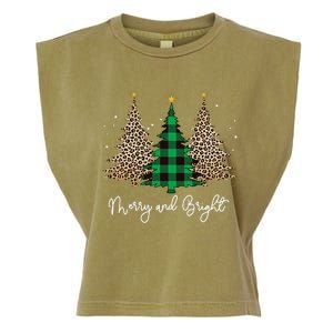 Merry And Bright Leopard Plaid Christmas Trees Garment-Dyed Women's Muscle Tee