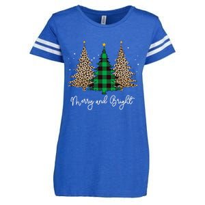 Merry And Bright Leopard Plaid Christmas Trees Enza Ladies Jersey Football T-Shirt