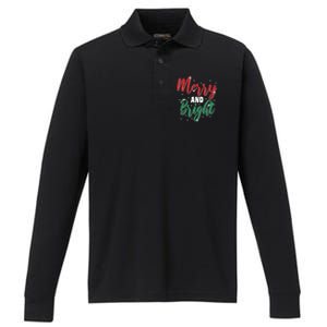 Merry And Bright Amazing Xmas Funny Family Christmas Holiday Vneck Performance Long Sleeve Polo