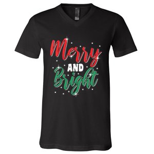 Merry And Bright Amazing Xmas Funny Family Christmas Holiday Vneck V-Neck T-Shirt