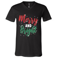 Merry And Bright Amazing Xmas Funny Family Christmas Holiday Vneck V-Neck T-Shirt