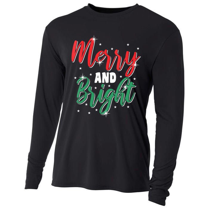 Merry And Bright Amazing Xmas Funny Family Christmas Holiday Vneck Cooling Performance Long Sleeve Crew