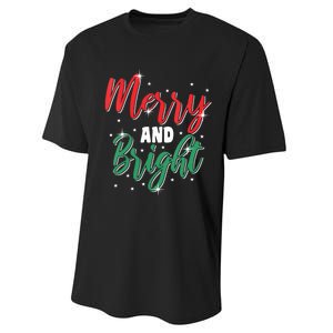 Merry And Bright Amazing Xmas Funny Family Christmas Holiday Vneck Performance Sprint T-Shirt