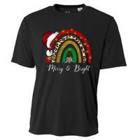 Merry And Bright Leopard Rainbow Christmas Funny Santa Hat Cooling Performance Crew T-Shirt