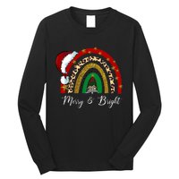 Merry And Bright Leopard Rainbow Christmas Funny Santa Hat Long Sleeve Shirt