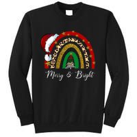 Merry And Bright Leopard Rainbow Christmas Funny Santa Hat Sweatshirt