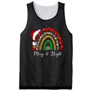 Merry And Bright Leopard Rainbow Christmas Funny Santa Hat Mesh Reversible Basketball Jersey Tank