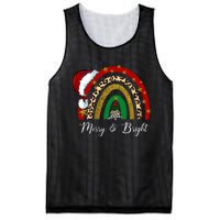 Merry And Bright Leopard Rainbow Christmas Funny Santa Hat Mesh Reversible Basketball Jersey Tank