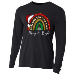 Merry And Bright Leopard Rainbow Christmas Funny Santa Hat Cooling Performance Long Sleeve Crew