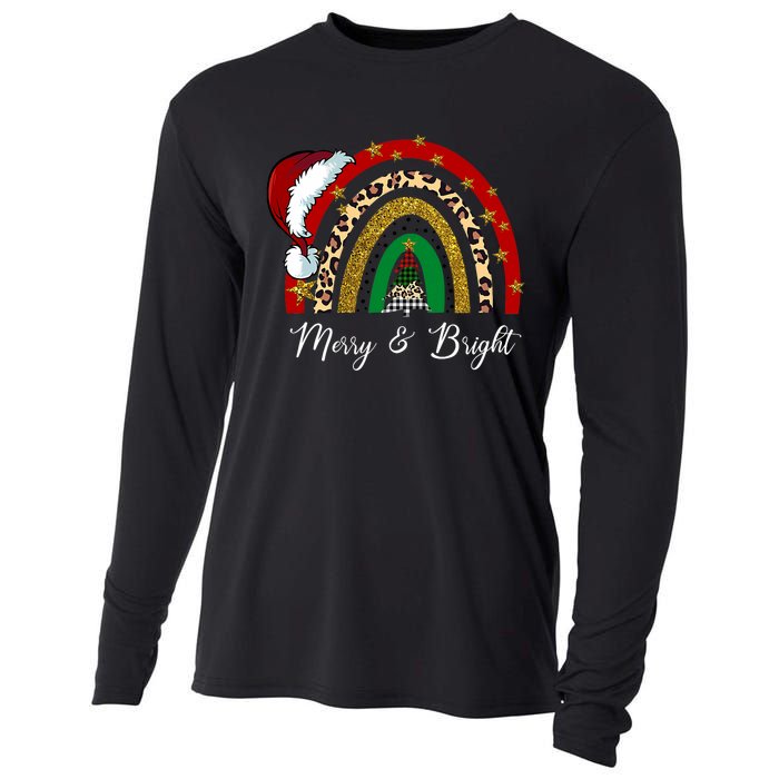 Merry And Bright Leopard Rainbow Christmas Funny Santa Hat Cooling Performance Long Sleeve Crew