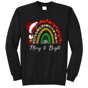 Merry And Bright Leopard Rainbow Christmas Funny Santa Hat Tall Sweatshirt