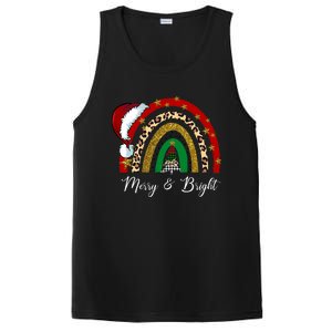 Merry And Bright Leopard Rainbow Christmas Funny Santa Hat PosiCharge Competitor Tank