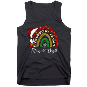 Merry And Bright Leopard Rainbow Christmas Funny Santa Hat Tank Top