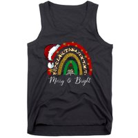 Merry And Bright Leopard Rainbow Christmas Funny Santa Hat Tank Top