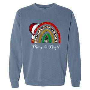 Merry And Bright Leopard Rainbow Christmas Funny Santa Hat Garment-Dyed Sweatshirt