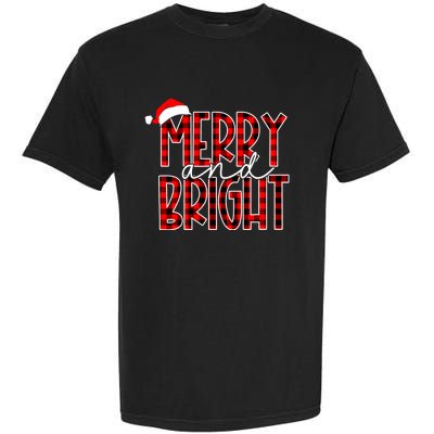 Merry And Bright Buffalo Plaid Red Santa Hat Christmas Xmas Garment-Dyed Heavyweight T-Shirt