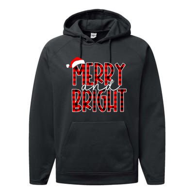 Merry And Bright Buffalo Plaid Red Santa Hat Christmas Xmas Performance Fleece Hoodie