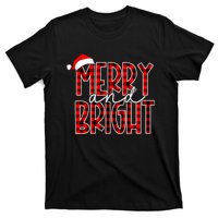 Merry And Bright Buffalo Plaid Red Santa Hat Christmas Xmas T-Shirt