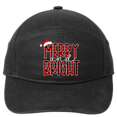 Merry And Bright Buffalo Plaid Red Santa Hat Christmas Xmas 7-Panel Snapback Hat