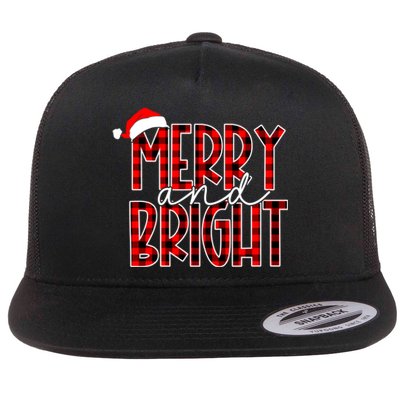 Merry And Bright Buffalo Plaid Red Santa Hat Christmas Xmas Flat Bill Trucker Hat