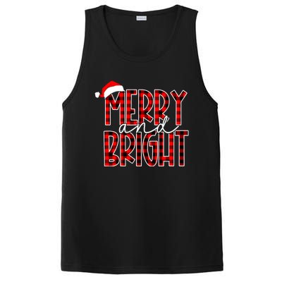 Merry And Bright Buffalo Plaid Red Santa Hat Christmas Xmas PosiCharge Competitor Tank