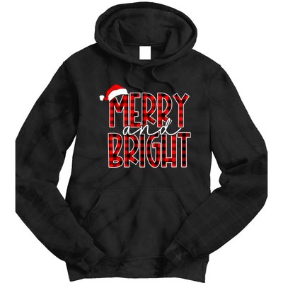 Merry And Bright Buffalo Plaid Red Santa Hat Christmas Xmas Tie Dye Hoodie