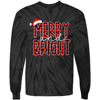 Merry And Bright Buffalo Plaid Red Santa Hat Christmas Xmas Tie-Dye Long Sleeve Shirt