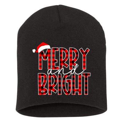 Merry And Bright Buffalo Plaid Red Santa Hat Christmas Xmas Short Acrylic Beanie