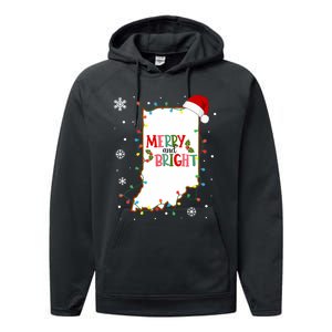 Merry And Bright Christmas Lights Xmas Indiana State Vneck Performance Fleece Hoodie