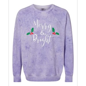 Merry And Bright Christmas Vneck Colorblast Crewneck Sweatshirt