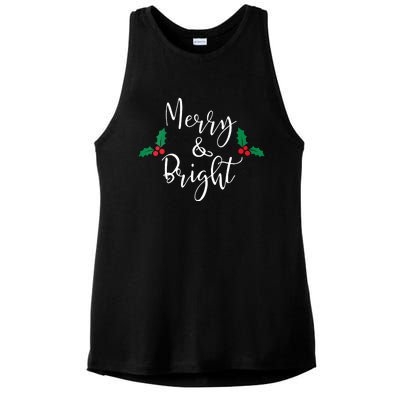 Merry And Bright Christmas Vneck Ladies PosiCharge Tri-Blend Wicking Tank