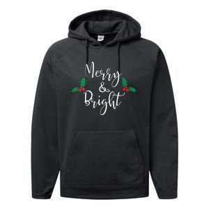 Merry And Bright Christmas Vneck Performance Fleece Hoodie