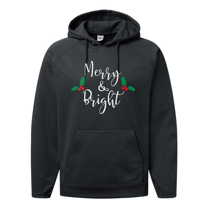 Merry And Bright Christmas Vneck Performance Fleece Hoodie