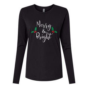 Merry And Bright Christmas Vneck Womens Cotton Relaxed Long Sleeve T-Shirt