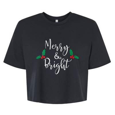 Merry And Bright Christmas Vneck Bella+Canvas Jersey Crop Tee