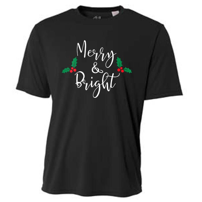 Merry And Bright Christmas Vneck Cooling Performance Crew T-Shirt