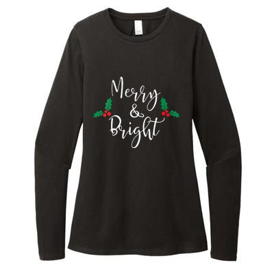 Merry And Bright Christmas Vneck Womens CVC Long Sleeve Shirt