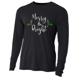 Merry And Bright Christmas Vneck Cooling Performance Long Sleeve Crew