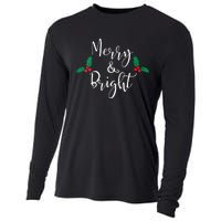 Merry And Bright Christmas Vneck Cooling Performance Long Sleeve Crew