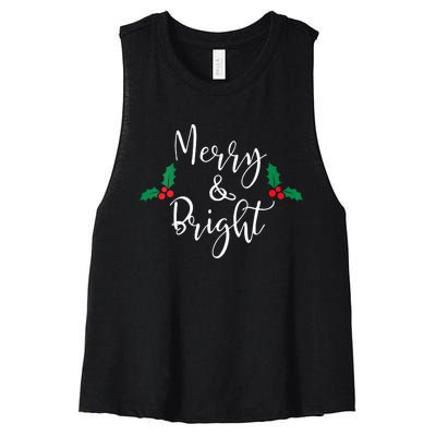 Merry And Bright Christmas Vneck Women's Racerback Cropped Tank