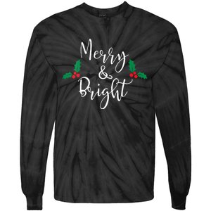 Merry And Bright Christmas Vneck Tie-Dye Long Sleeve Shirt