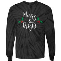 Merry And Bright Christmas Vneck Tie-Dye Long Sleeve Shirt