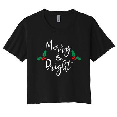 Merry And Bright Christmas Vneck Women's Crop Top Tee