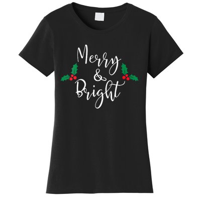 Merry And Bright Christmas Vneck Women's T-Shirt