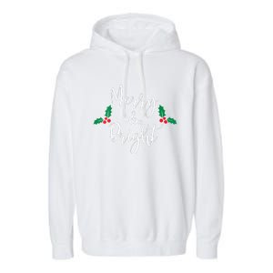 Merry And Bright Christmas Vneck Garment-Dyed Fleece Hoodie