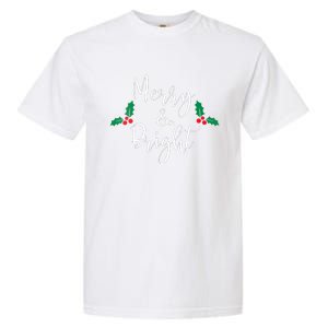 Merry And Bright Christmas Vneck Garment-Dyed Heavyweight T-Shirt